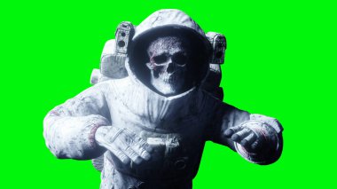 Ölü zombi astronot uzayda. Kadavra. Yeşil ekran. 3D render.