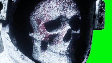 Ölü zombi astronot uzayda. Kadavra. Yeşil ekran. 3D render.