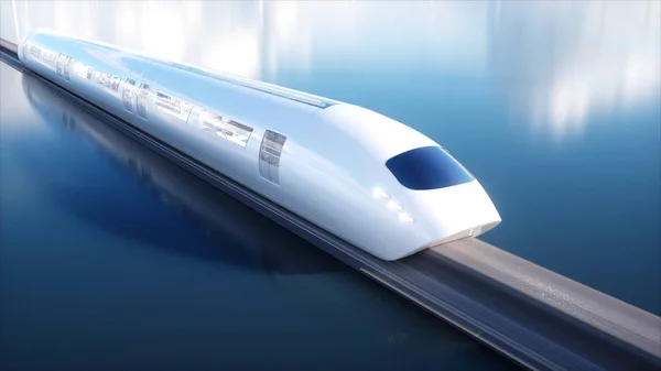 Tren monorraíl rápidamente futurista. Estación de ciencia ficción. Concepto de futuro. Gente y robots. Agua y energía eólica. renderizado 3d . —  Fotos de Stock