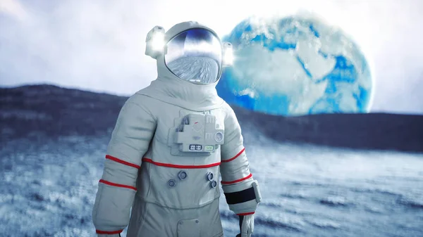Astronauta en la luna. renderizado 3d . —  Fotos de Stock