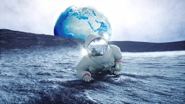 宇航员在月球上。3d 渲染. — 图库照片