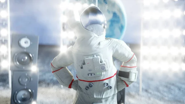 Astronauta a dançar na lua. Renderização 3d . — Fotografia de Stock