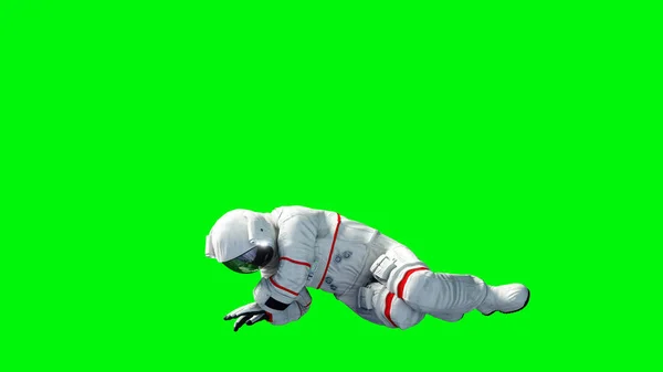 นักบินอวกาศนั่งอิสระ หน้าจอเขียว การแสดงผล 3D . — ภาพถ่ายสต็อก