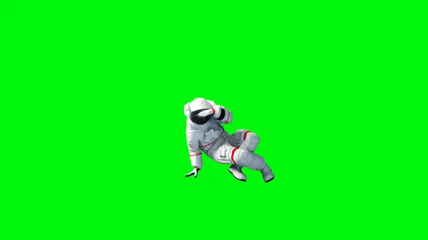 Grappige astronaut dansen. Groen scherm. 3D-rendering. — Stockfoto