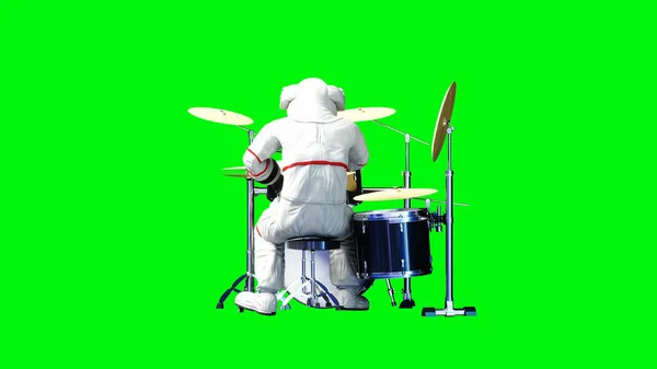 Un drôle d'astronaute joue de la batterie. Écran vert. Rendu 3d . — Photo