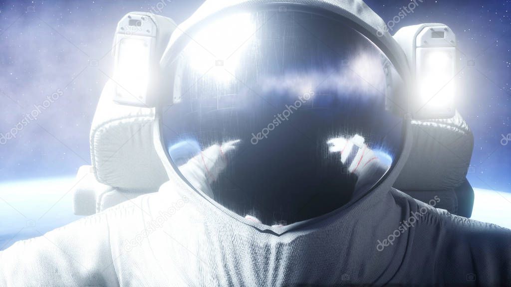 Astronaut levitation in space. 3d rendering.