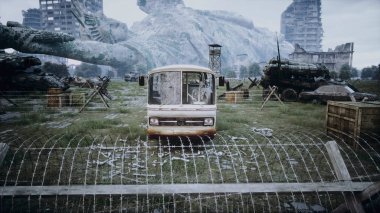 Amerika, Amerika 'nın kıyameti. Yok edilen şehrin havadan görüntüsü. Kıyamet konsepti. 3d oluşturma.
