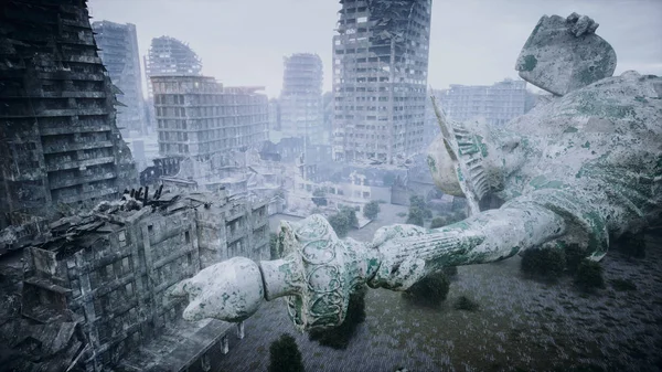 Apocalyps van de VS, Amerika. Luchtfoto van de verwoeste stad. Apocalyps concept. 3d destructie. — Stockfoto