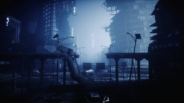 Апокаліпсис місто в тумані. Вид на зруйноване місто. Концепція апокаліпсису. 3D візуалізація . — стокове фото