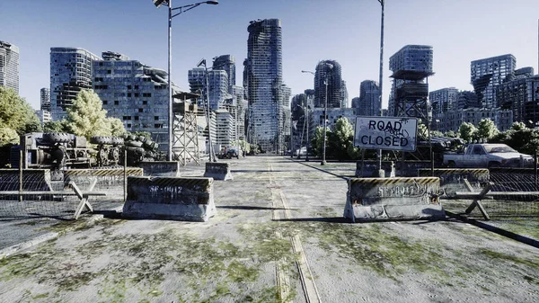 Apocalypse Şehri. Yok edilen şehrin havadan görüntüsü. Kıyamet konsepti. 3d oluşturma. — Stok fotoğraf