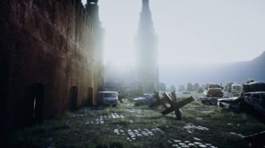 Rusya'nın kıyamet. Havadan görünümü yok Moskova şehir, Kızıl meydan. Kıyamet kavramı. Süper gerçekçi 4k animasyon