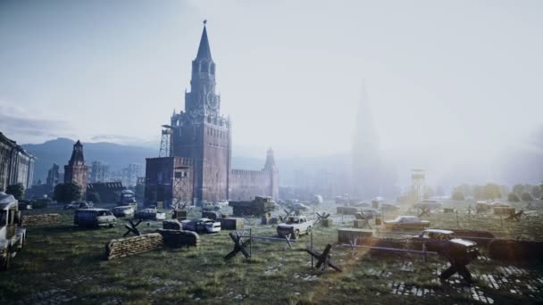 Apocalypse of Russia. Aerial View of the destroyed Moscow city, red square. Apocalypse concept. Super realistic 4k animation. — Stock Video