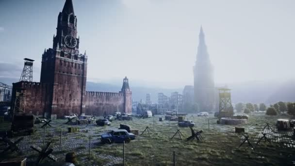 Apocalipse da Rússia. Vista aérea da cidade de Moscou destruída, praça vermelha. Conceito do Apocalipse. Animação 4k super realista . — Vídeo de Stock