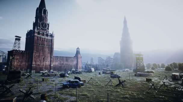 Apocalisse della Russia. Veduta aerea della città distrutta di Mosca, piazza rossa. Concetto di Apocalisse. Animazione 4k super realistica . — Video Stock