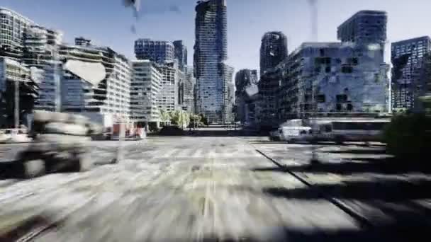 Stad van de Apocalyps. Luchtfoto van de verwoeste stad. Apocalyps concept. Super realistische 4k animatie. — Stockvideo
