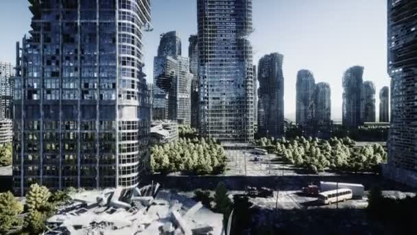 Apocalypse City. Vue aérienne de la ville détruite. Concept d'apocalypse. Animation 4k super réaliste . — Video