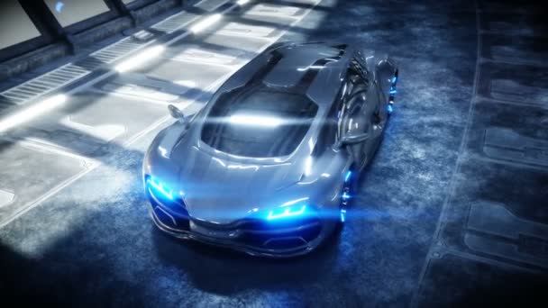 Futuristische auto in Sci Fi tunnel, coridor. Concept van de toekomst. Realistische 4k-animatie. — Stockvideo