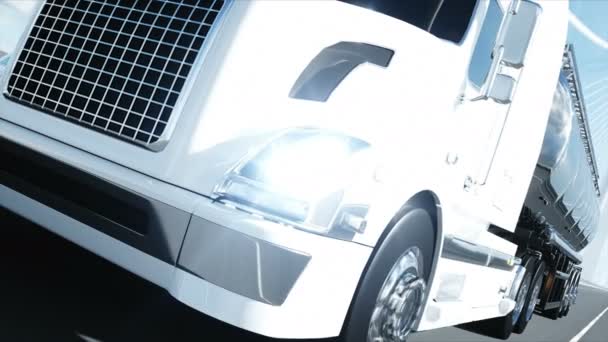 3D-Modell von Benzintanker, Anhänger, LKW auf der Autobahn. sehr schnelles Fahren. realistische 4k Animation. Ölkonzept. — Stockvideo