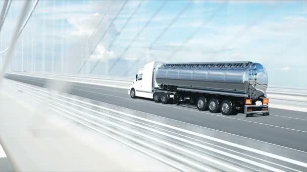 3D model cisternového tankeru, přívěsu, náklaďák na dálnici. Velmi rychlá jízda. Realistická 4k animace. Ropná koncepce.