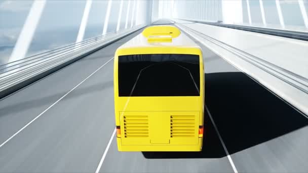 3D-model van de bus op brug. Zeer snel rijden. 4k-animatie. — Stockvideo