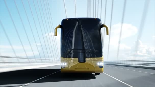 3D-Modell des Busses auf Brücke. sehr schnelles Fahren. 4k-Animation.