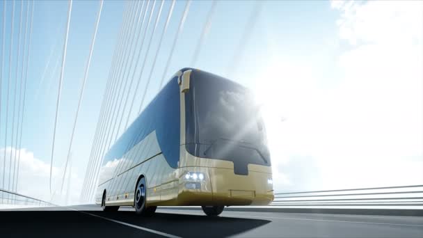 Modello 3d di autobus sul ponte. Guida molto veloce. Animazione 4k . — Video Stock