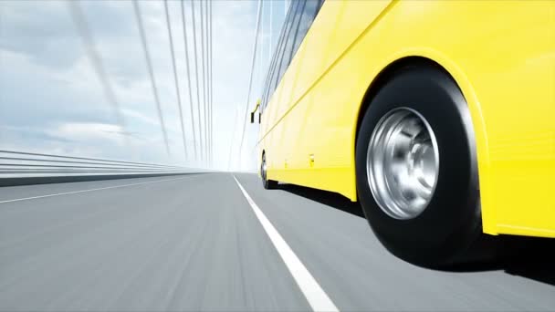 Modello 3d di autobus sul ponte. Guida molto veloce. Animazione 4k . — Video Stock