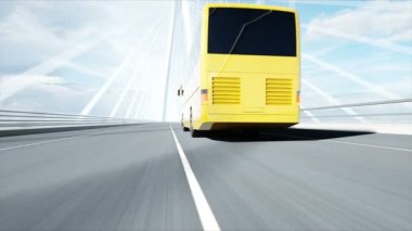 Köprüde otobüs 3d modeli. Çok hızlı sürüş. 4k animasyon.