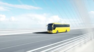 Köprüde otobüs 3d modeli. Çok hızlı sürüş. 4k animasyon.