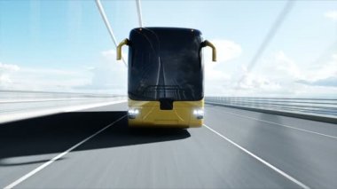 Köprüde otobüs 3d modeli. Çok hızlı sürüş. 4k animasyon.