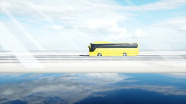 3D-modell av buss på bryggan. Mycket snabb körning. 4K-animering. — Stockvideo