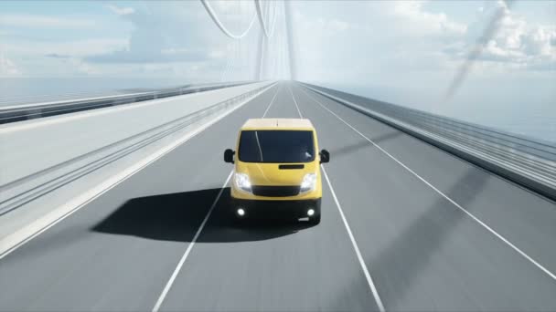 Modelo 3d de carro de entrega na ponte. Uma condução muito rápida. Animação 4k . — Vídeo de Stock