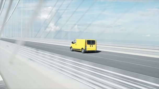 Modèle 3d de voiture de livraison sur le pont. Conduite très rapide. Animation 4k . — Video