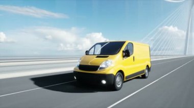 Köprüde teslimat araba 3d modeli. Çok hızlı sürüş. 4k animasyon.