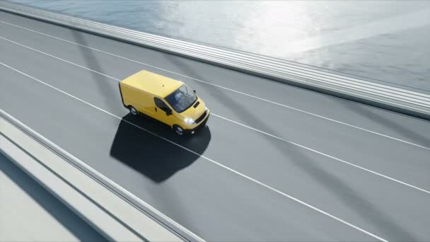 Köprüde teslimat araba 3d modeli. Çok hızlı sürüş. 4k animasyon. — Stok video