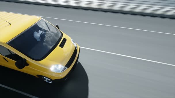 3D model van de levering auto op de brug. Zeer snel rijden. 4k-animatie. — Stockvideo