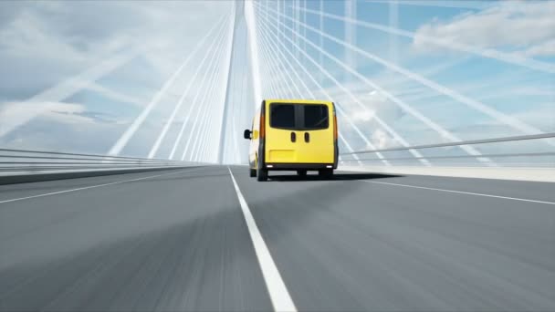 Modèle 3d de voiture de livraison sur le pont. Conduite très rapide. Animation 4k . — Video