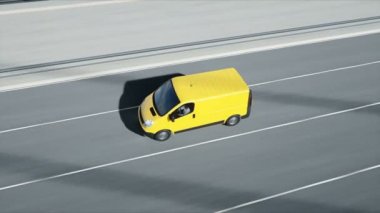 Köprüde teslimat araba 3d modeli. Çok hızlı sürüş. 4k animasyon.