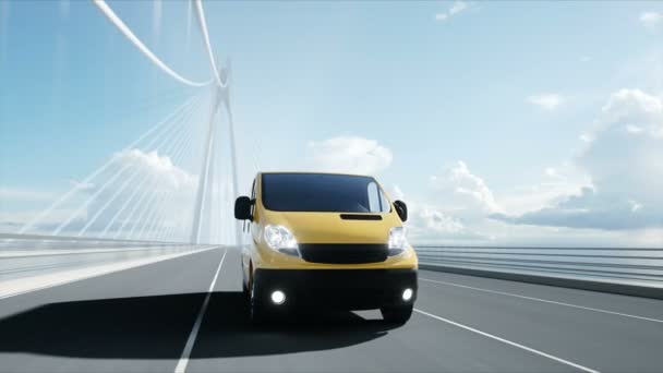 3D model van de levering auto op de brug. Zeer snel rijden. 4k-animatie. — Stockvideo