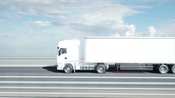 3D-Modell eines weißen Lastwagens auf der Brücke. 4k-Animation.