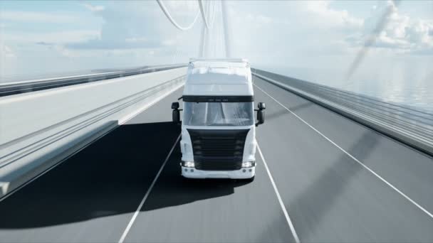 Modèle 3D de camion blanc sur le pont. Animation 4k . — Video