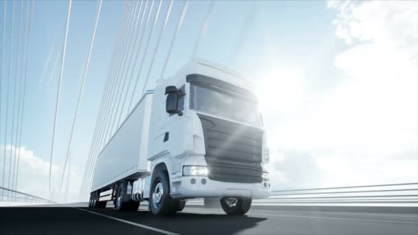 Modèle 3D de camion blanc sur le pont. Animation 4k . — Video