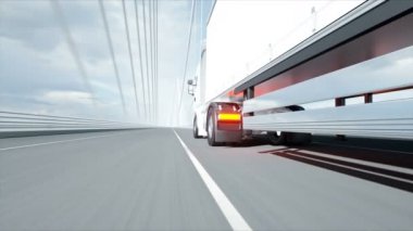 Köprüde beyaz kamyon 3d modeli. 4k animasyon.