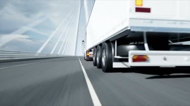Köprüde beyaz kamyon 3d modeli. 4k animasyon.