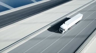 Köprüde beyaz kamyon 3d modeli. 4k animasyon.