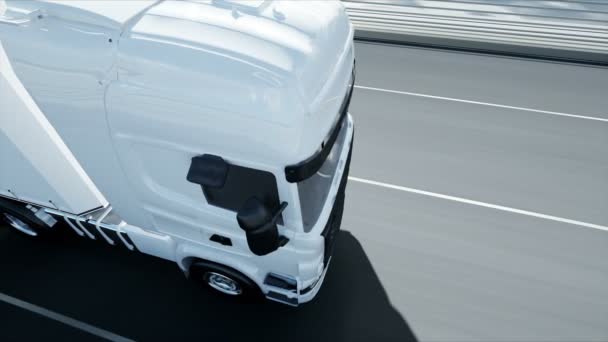 3D-model van de witte vrachtwagen op de brug. 4k-animatie. — Stockvideo