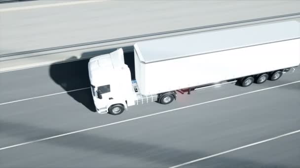 Köprüde beyaz kamyon 3d modeli. 4k animasyon. — Stok video