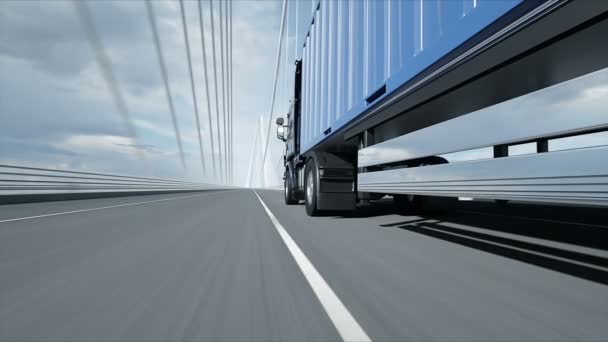 3D-model van de truck op de brug. 4k-animatie. — Stockvideo