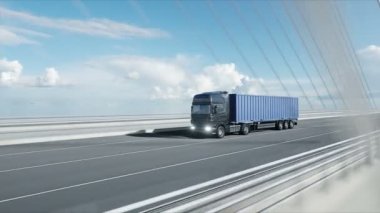 Köprüde kamyon 3d modeli. 4k animasyon.