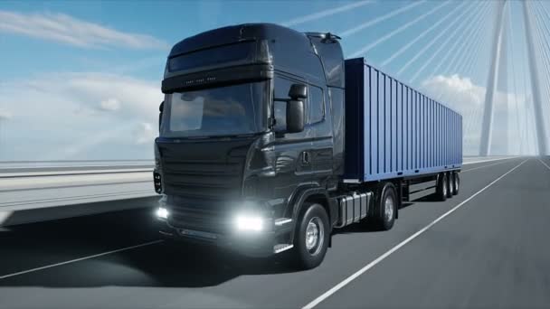 Köprüde kamyon 3d modeli. 4k animasyon. — Stok video